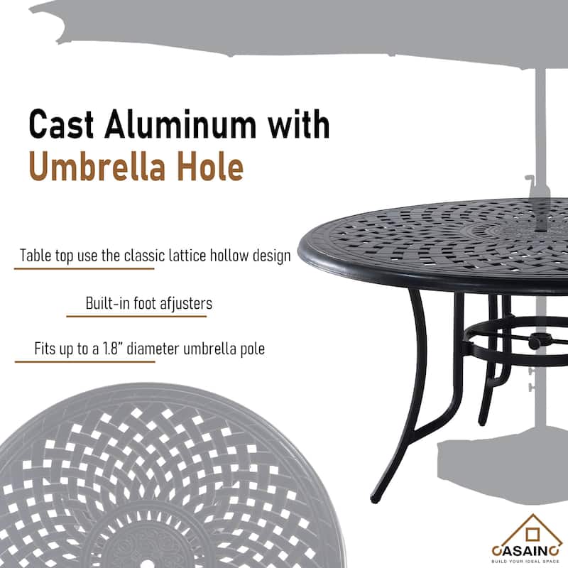 51 inch W Round Bronze Cast Aluminum Outdoor Dining Table
