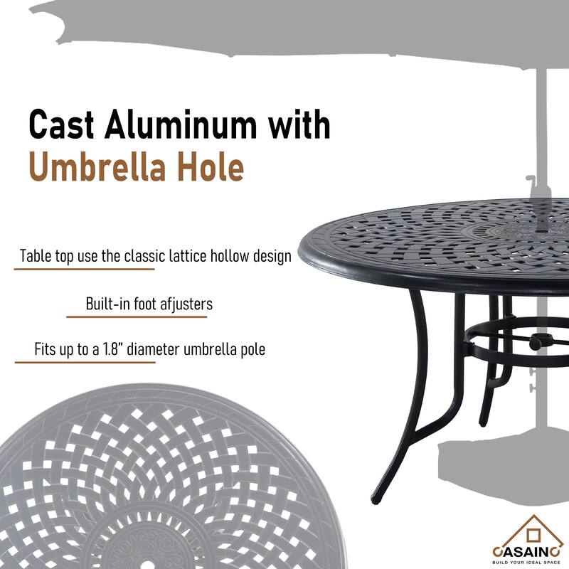 Cast Aluminum 5-Piece Outdoor Patio Dining Set with Table and Chairs