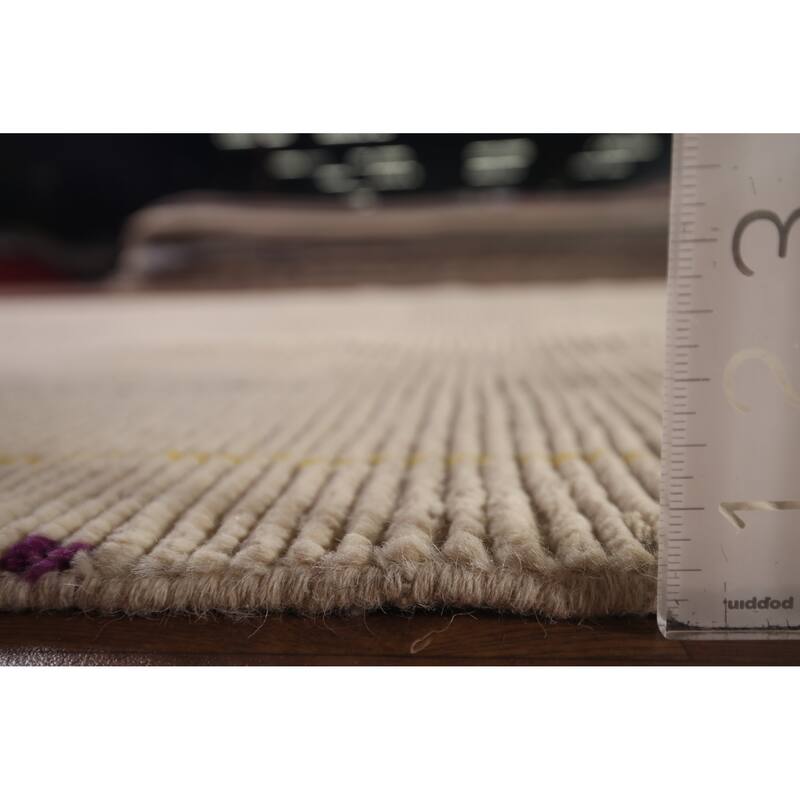 All-Over Striped Ivory Moroccan Area Rug Handmade Wool Carpet - 6'1"x 10'1"