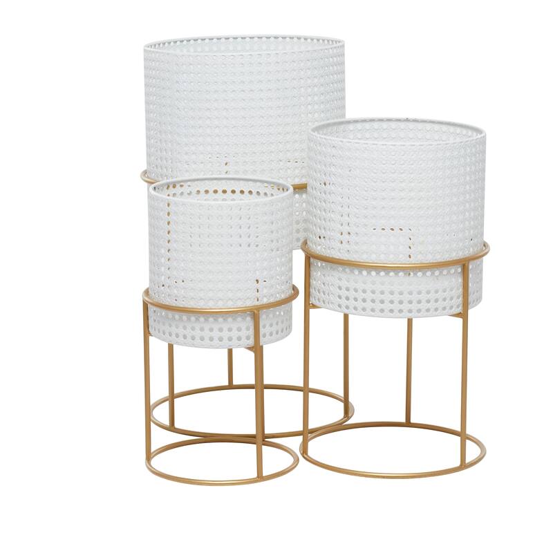 White Black or Gold Basket Style Glam Modern Planter Stands (Set of 3) - S/3 23", 19", 15"H