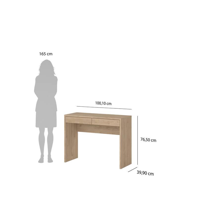 Writing Desk - Compact Hickory Desk with 2 Drawers - Scandinavian Style Workstation