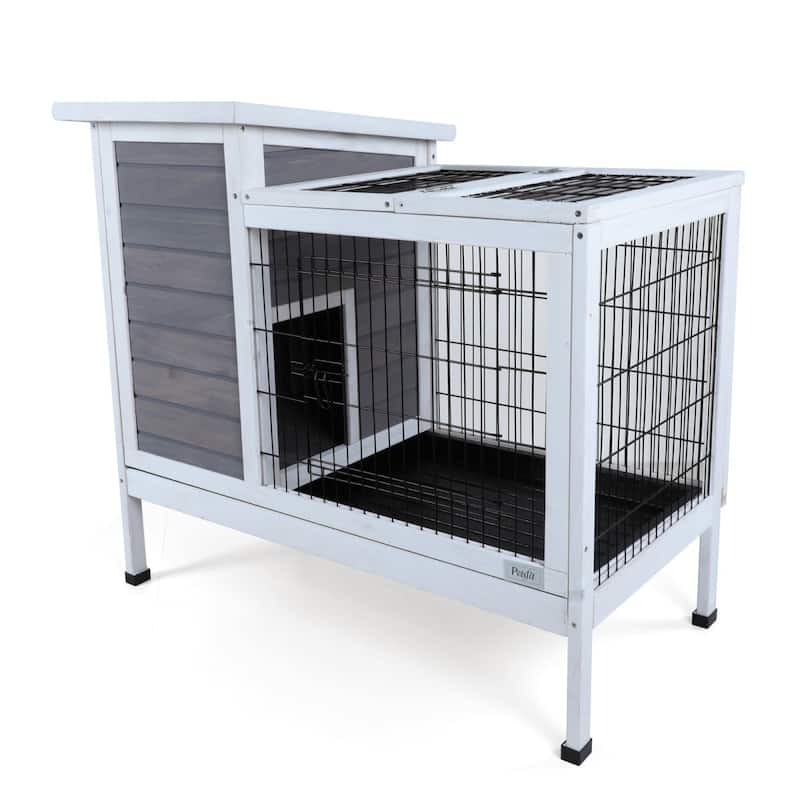 Two-Tier Wooden Cage with Runway & Tray for Small Animals Indoor Outdoor