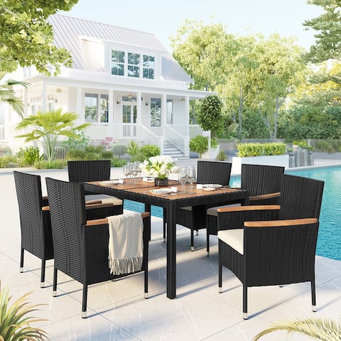 7-Piece Outdoor Patio PE Rattan Wicker Dining Table and Chair Set