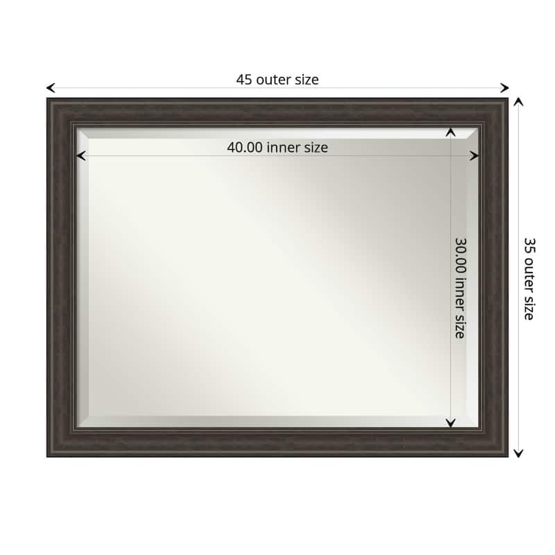 Beveled Bathroom Wall Mirror - Shipwreck Greywash Frame - Outer Size: 45 x 35 in