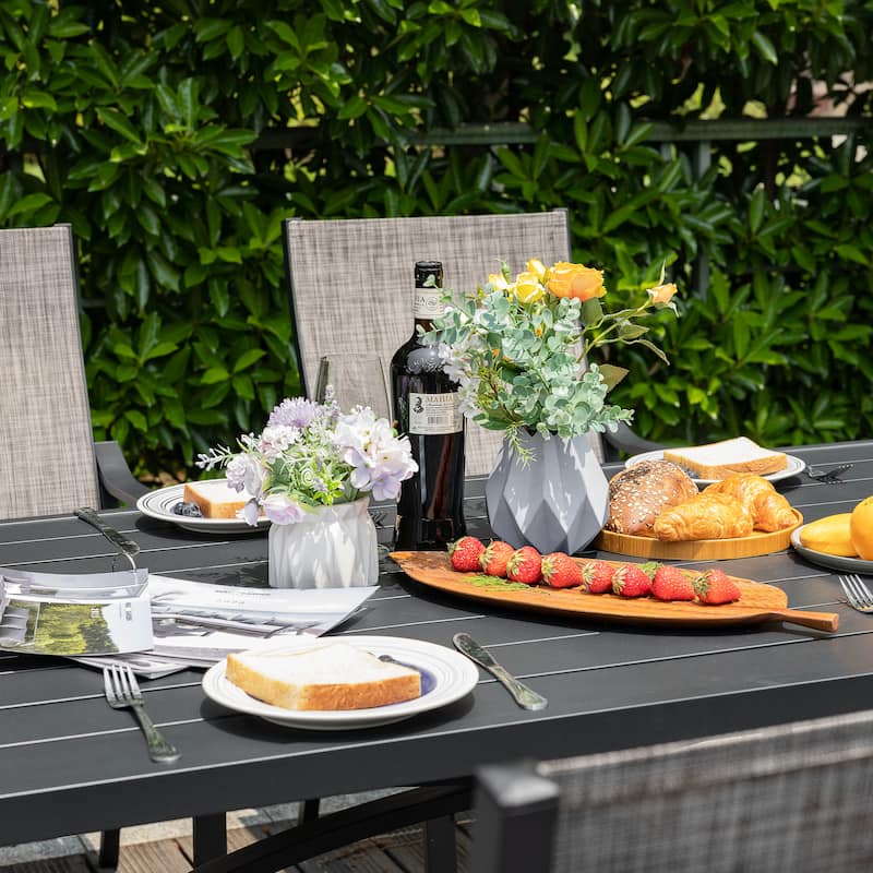 Patio 7-Piece Aluminum Dining Set with Textilene Chairs and Umbrella Hole