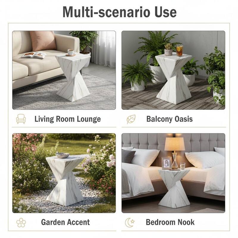 Christopher Knight Home - Modern Indoor/Outdoor 18.5"H Geometric Faux Marble MgO Accent Side Table with Sculptural Fluted Design