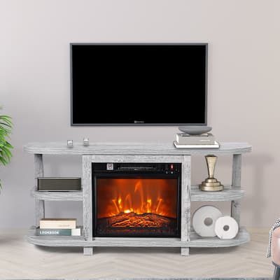 48" Light Gray Wood TV Stand with 18" Black Insert Electric Fireplace