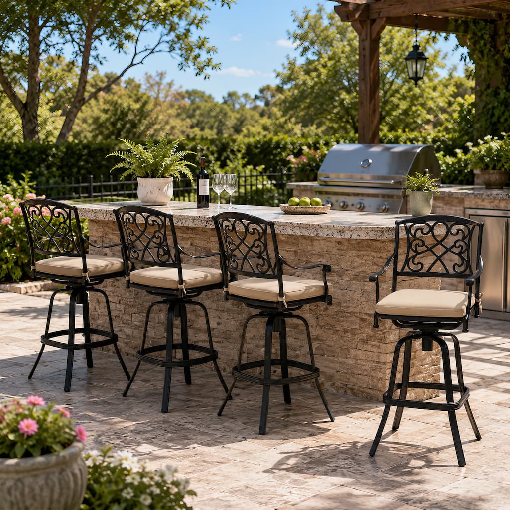Crestlive Outdoor All-Weather Cast Aluminum Sunbrella Swivel Bar Height Patio Bar Stools with Cushion