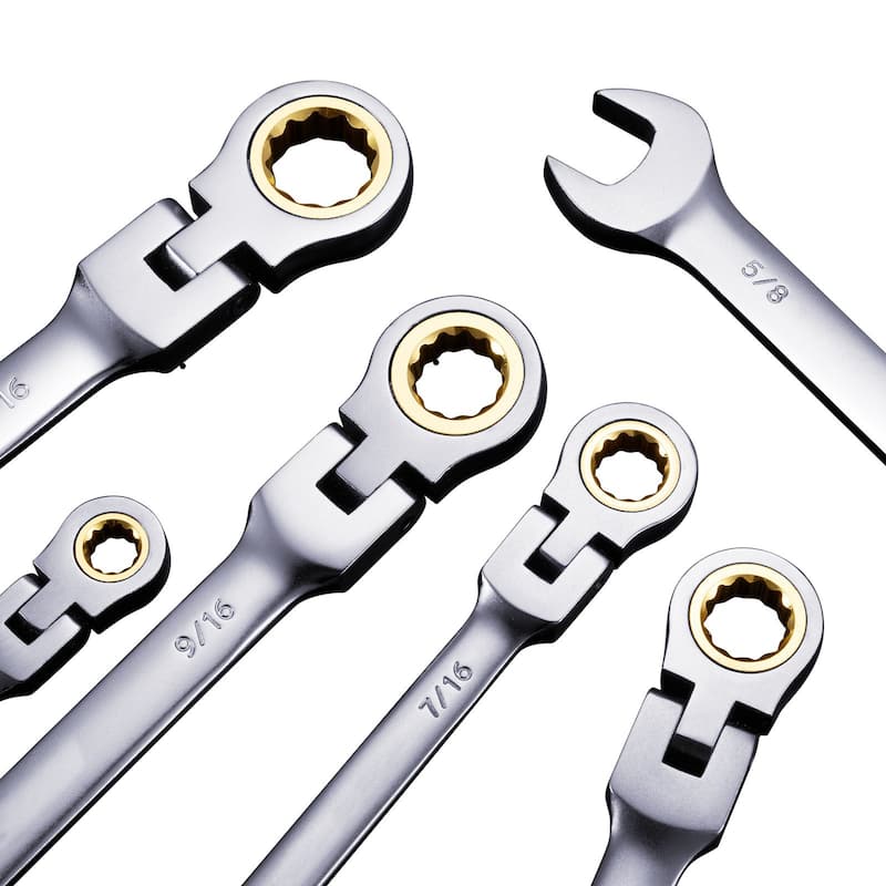 8 Pieces Carbon Steel SAE Flex-Head Wrench Set with 72-Tooth Ratchet Ideal for DIY Projects or Household Repairs