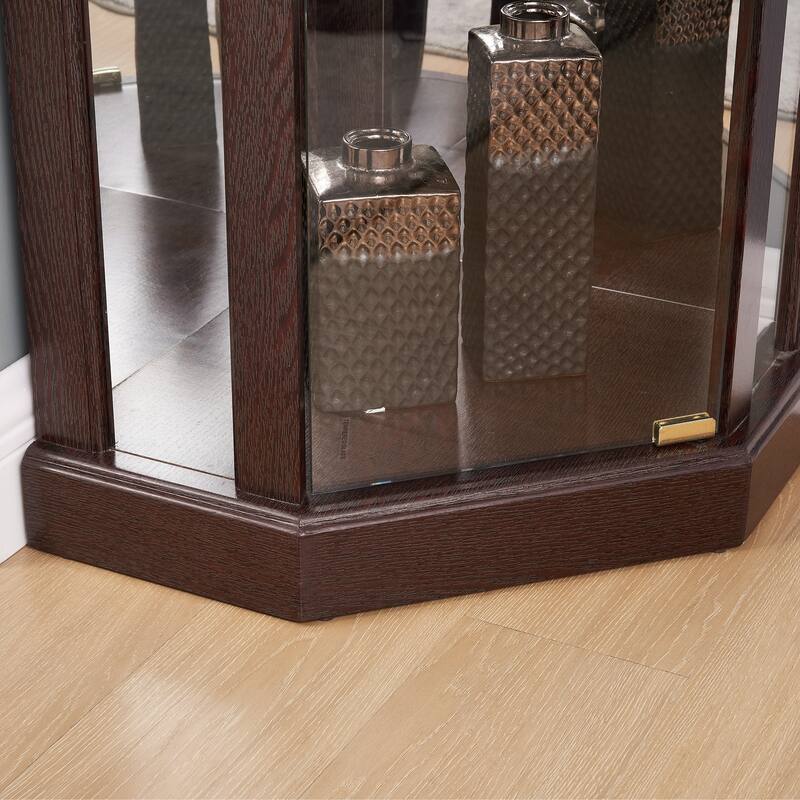 Corner Display Cabinet with Glass Door, Shelves & Light