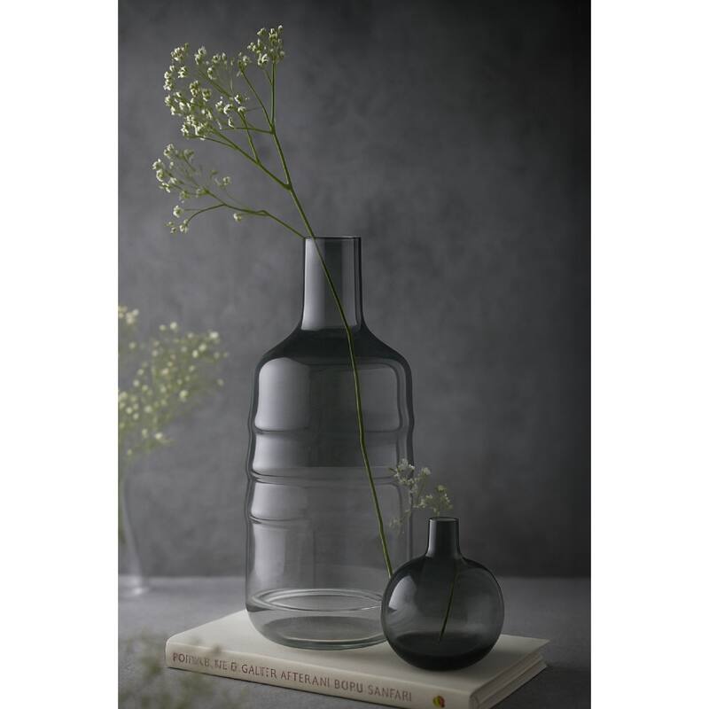 Ribbed Base Glass Bottle Vase - 15" - Clear and Gray