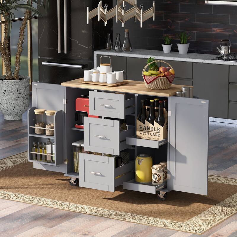 Kitchen Island with 2 Slide-Out Shelf and Internal Storage Rack