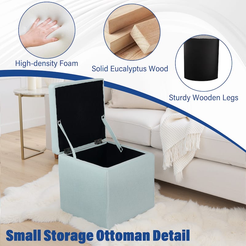 Cotton Fabric Square Fliip Top Storage Small Ottoman Footstool for Living Room & Bedroom