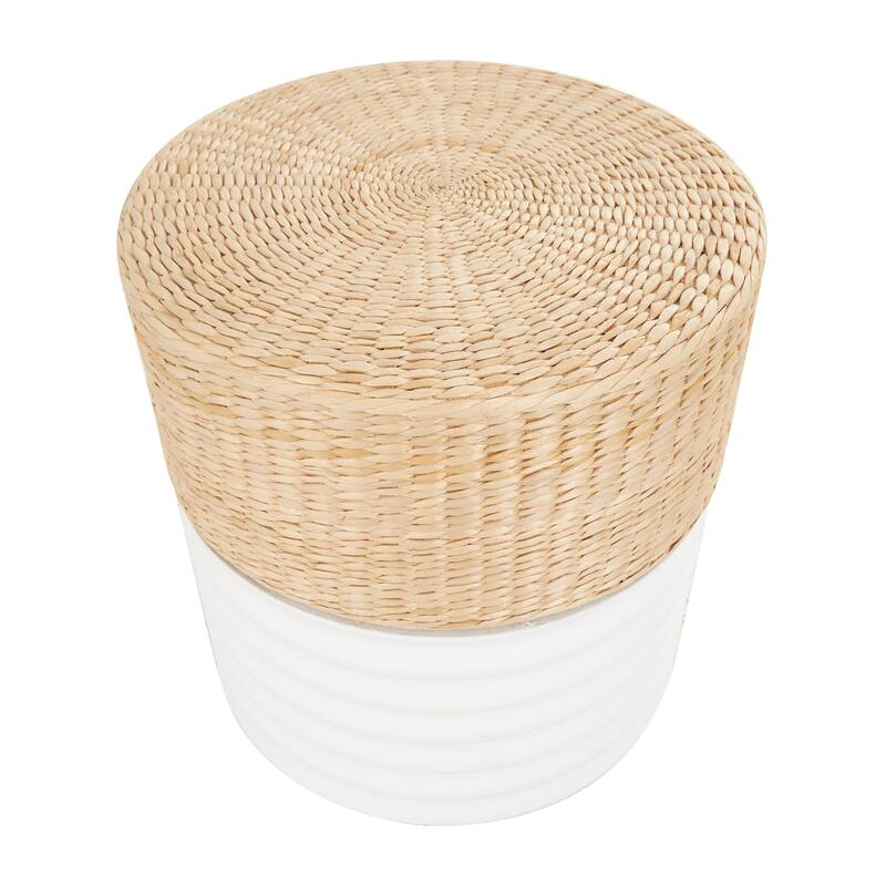 White or Black Wooden Handmade Woven Two-Toned Geometric Stool with Seagrass Top