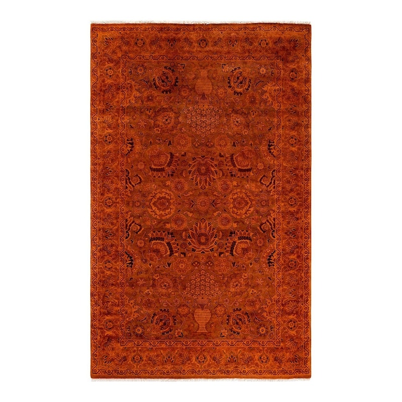 Overton Hand Knotted Wool Vintage Inspired Modern Contemporary Overdyed Orange Area Rug - 4' 7" x 7' 2"
