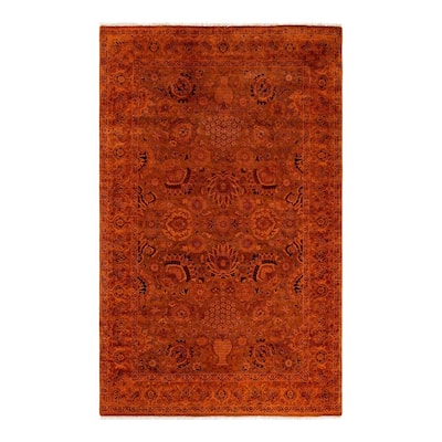 Overton Hand Knotted Wool Vintage Inspired Modern Contemporary Overdyed Orange Area Rug - 4' 7" x 7' 2"