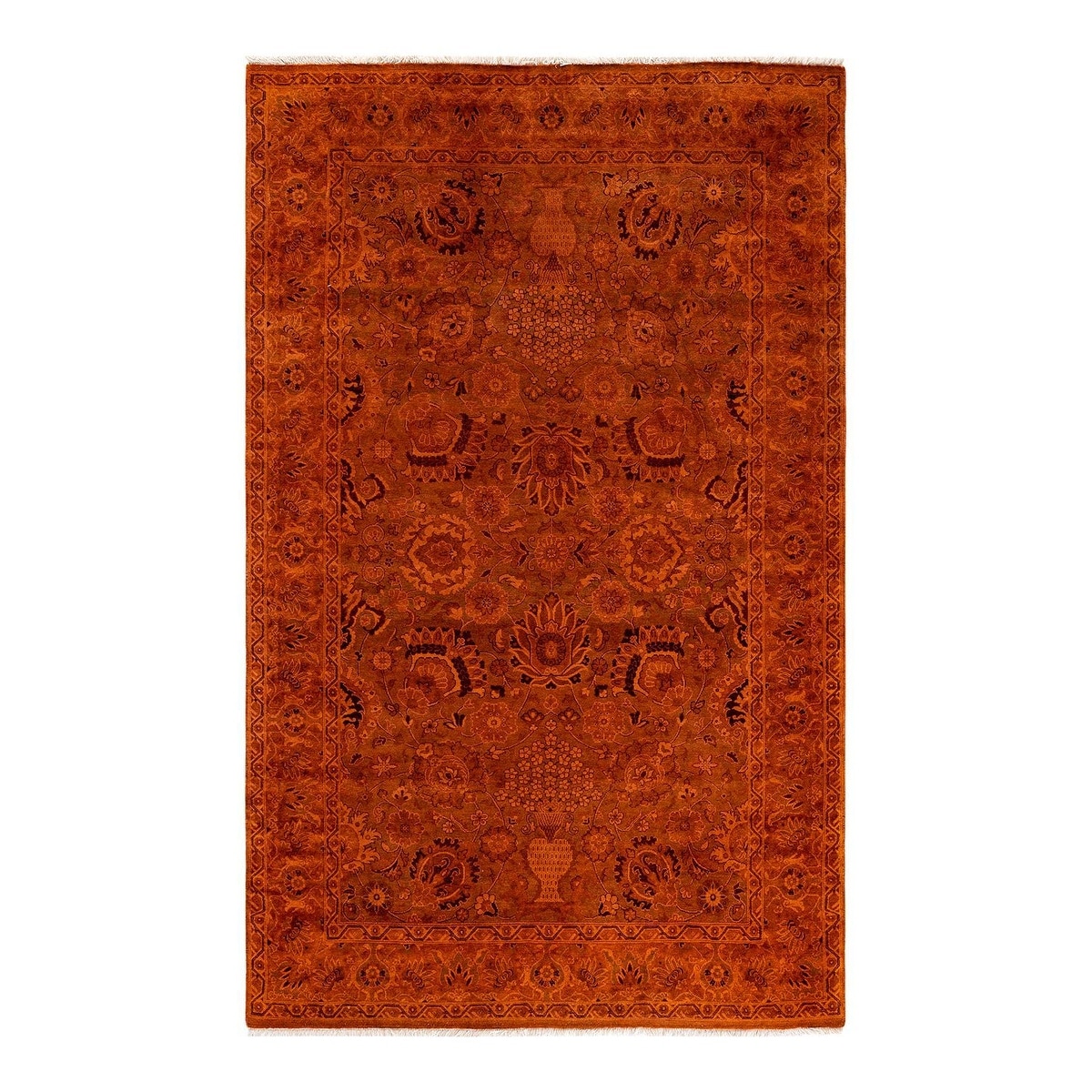 Overton Hand Knotted Wool Vintage Inspired Modern Contemporary Overdyed Orange Area Rug - 4' 7" x 7' 2"