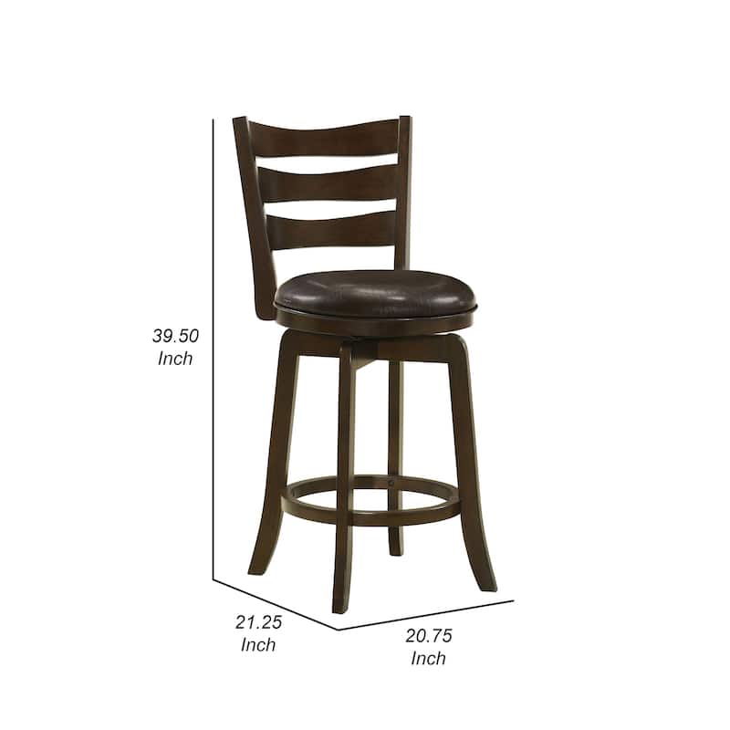 Mona Swivel Counter Height Chair, Dark Brown Faux Leather Cherry Brown Wood