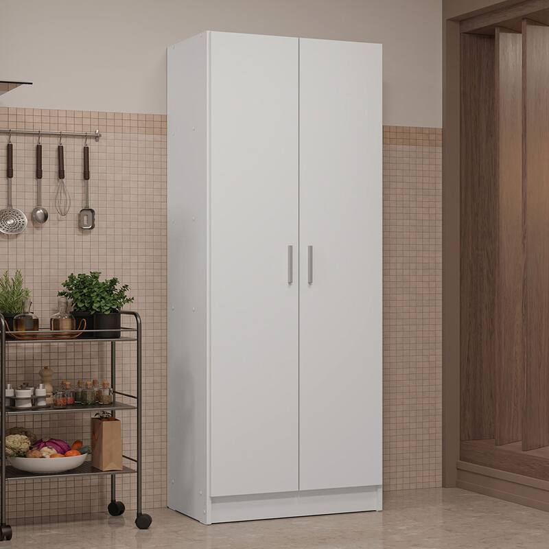 Madesa Kitchen Pantry Storage Cabinet 2 Doors with 5 Utility Shelves 23"L Wooden Organization Unit for Kitchen - White