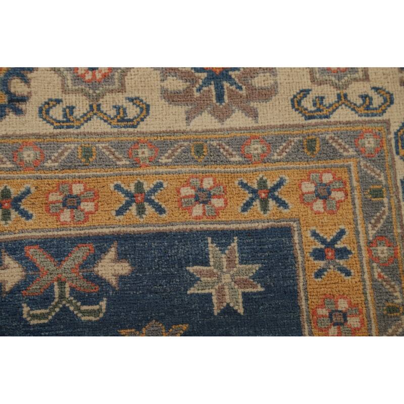 Blue Kazak Living Room Area Rug Handmade Wool Carpet - 6'8" x 9'9"