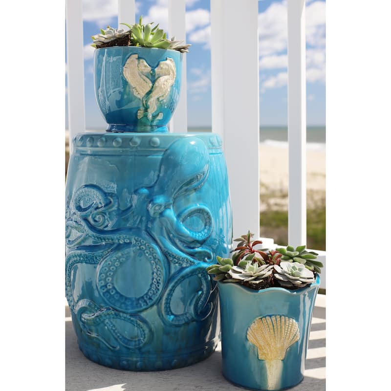 Euro Ceramica Grotto Ceramic 18" Kraken Tropical Garden Stool