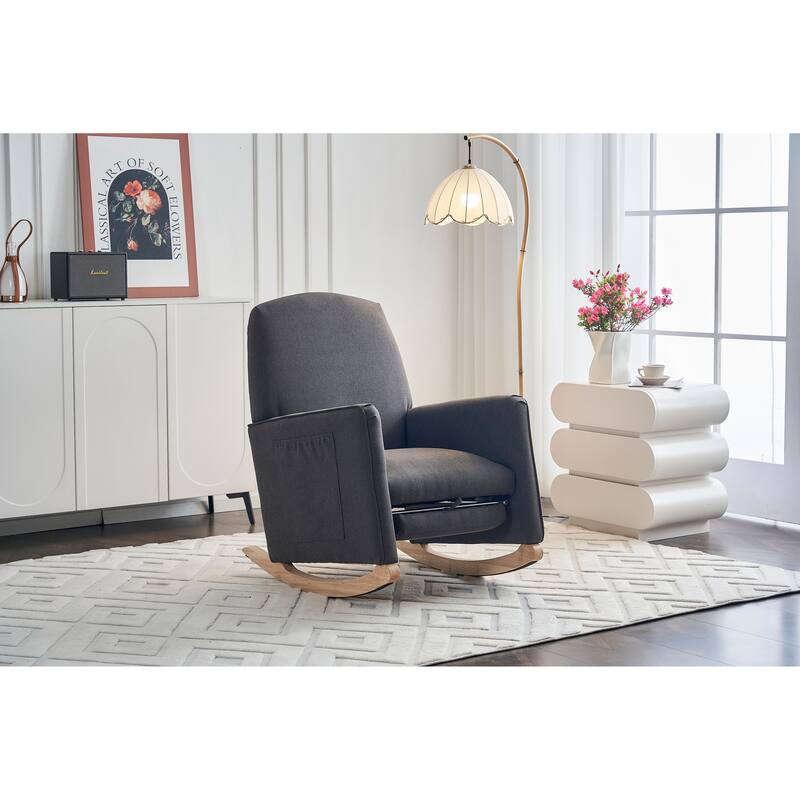 Cotton Linen Fabric Nursery Rocking Chair With Adjustable Footrest