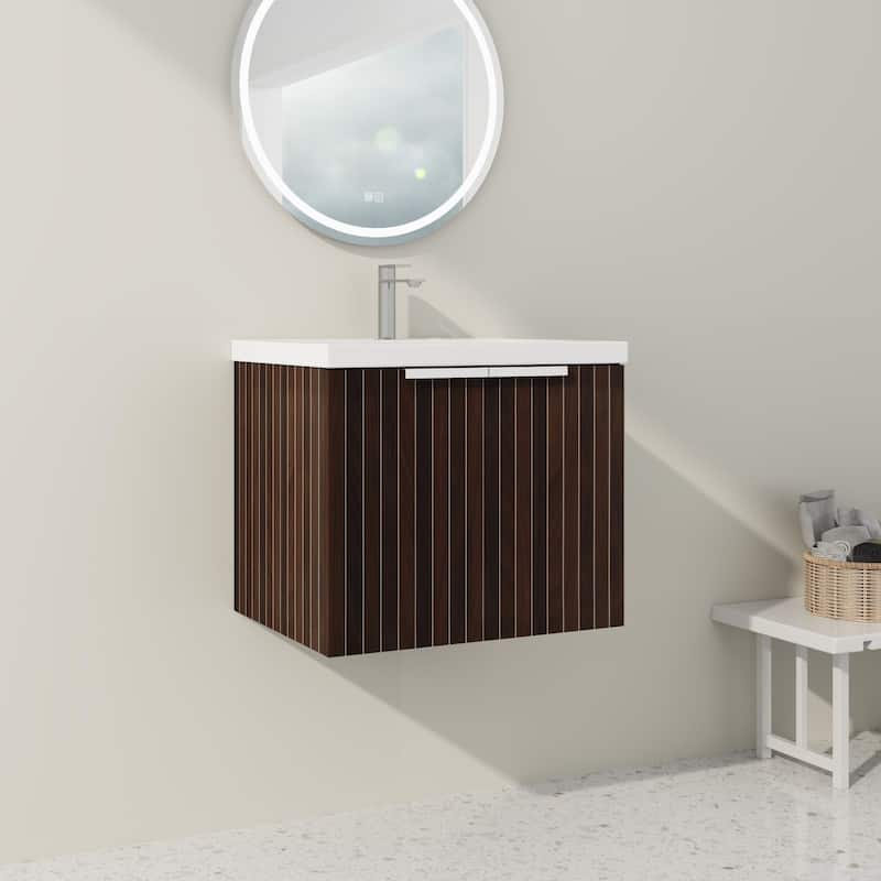 Beingnext 24"/30"/36" Bathroom Vanity with Sink, Floating Bathroom Vanity with 2 Soft Close Doors - 23.6"W x 18.1"D - Silver-Black Stripe