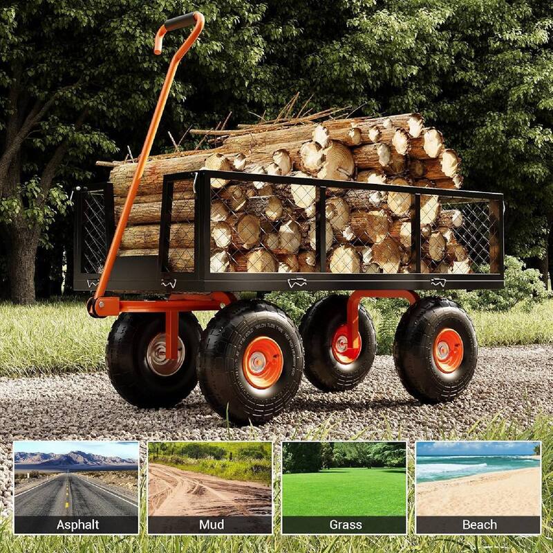900 LBS Heavy Duty Steel Garden Cart, Utility Yard Wagon for Landscaping, Lawn, Farm, Outdoor Use