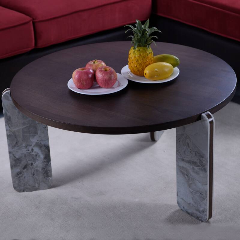 Round Nesting Coffee Table Set of 2, Sintered Stone Top Nesting Tables with Metal Frame, Modern Accent Side Table Set