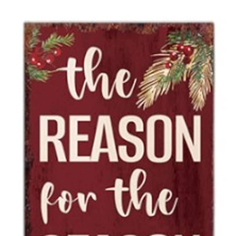 HomeRoots 72" Red Solid Wood Reason For The Season Christmas Wreath Porch Sign