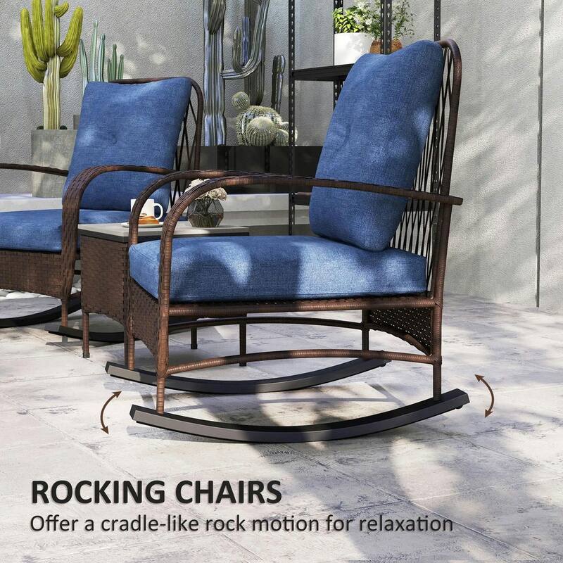 3-Piece Wicker Patio Set with Rocking Chairs, Glass-Top Coffee Table