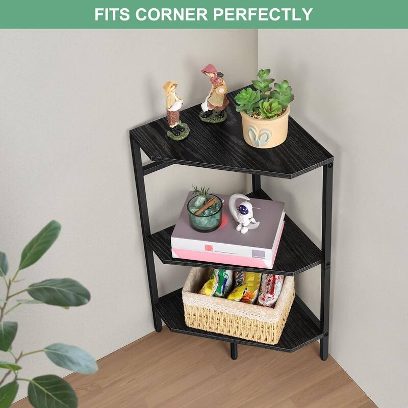 3 Tier Wooden Corner Shelves Standing - 23.62"D x 11.81"W x 24.6"H