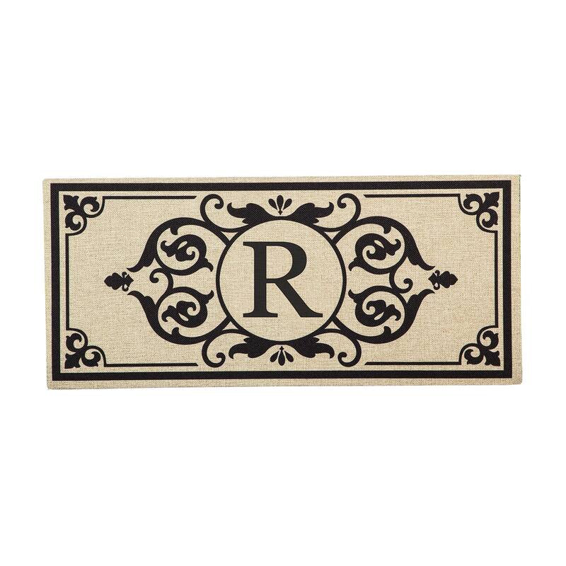22 in. x 10 in. Cambridge Monogram Burlap Sassafras Switch Mat, Letter R