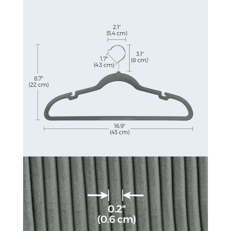 Space-Saving Velvet Anti-Slip Coat Hangers with Shoulder Notches and Swivel Hook