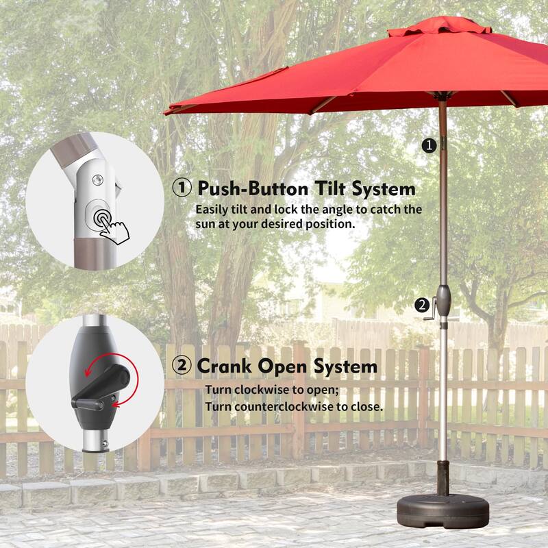 9FT Patio Umbrella,Outdoor Table Umbrella with Push Button Tilt and Crank,UV Protection Waterproof Market with 8 Sturdy Ribs