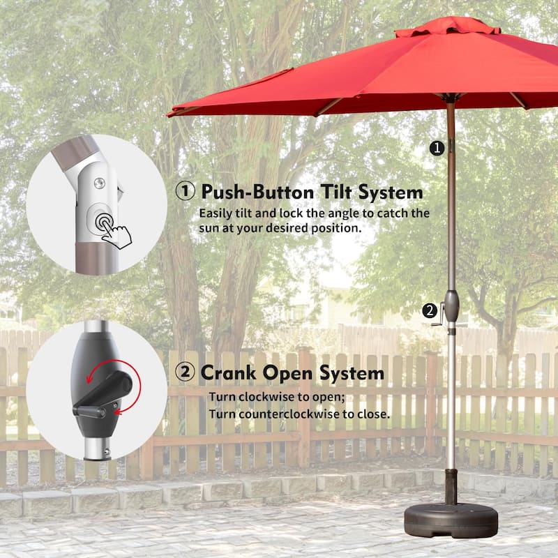 GDFStudio - Premium 9FT Patio Umbrella with Push Button Tilt and Sturdy Frame