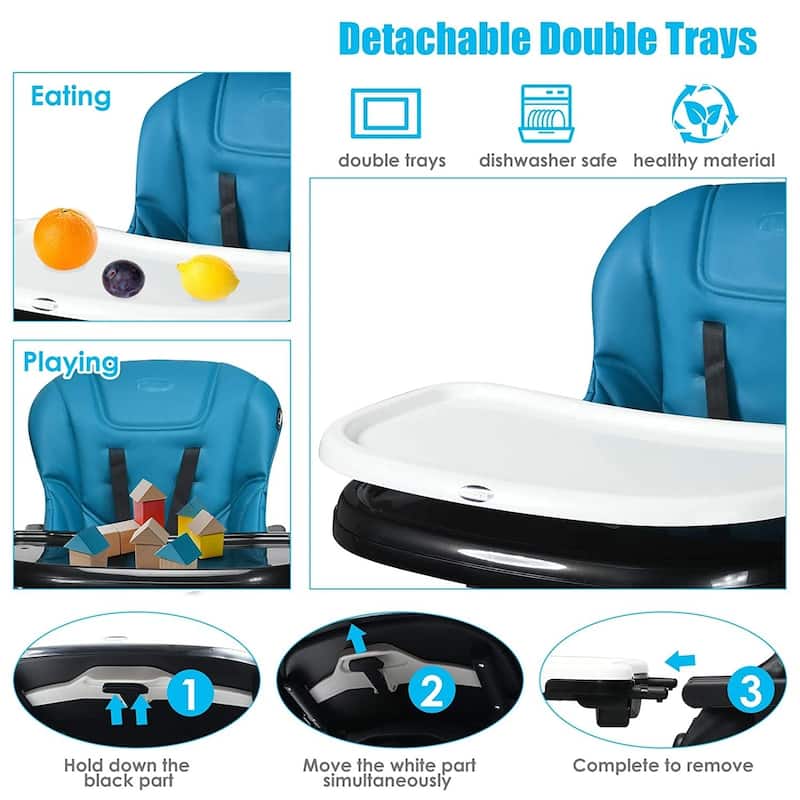 4 in 1 High Chair-Booster Seat with Adjustable Height and Recline - 21 x 28 x 41 inch (MAX)