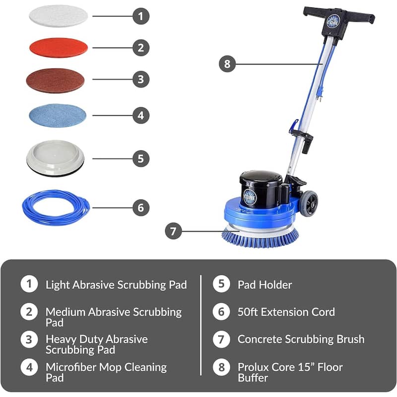 Prolux Core Heavy-Duty Commercial Floor Buffer & Scrubber LOADED - Blue - 13-inch cleaning path