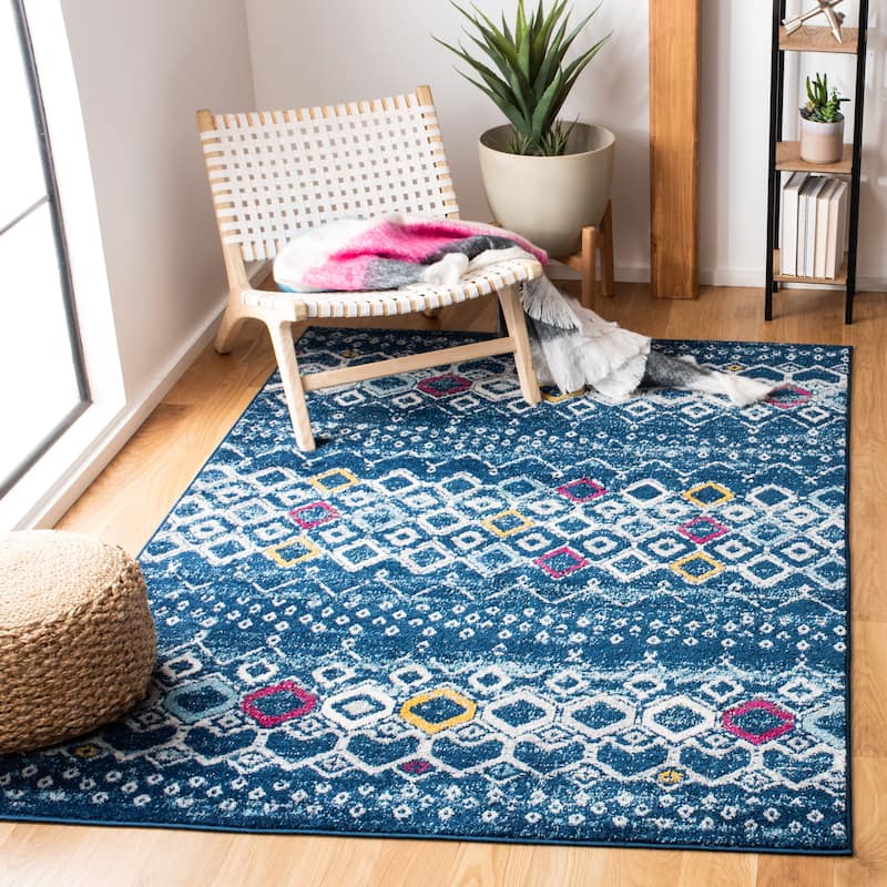SAFAVIEH Amsterdam Bridget Moroccan Boho Rug - 6'7" Square - Navy/Turquoise - Square