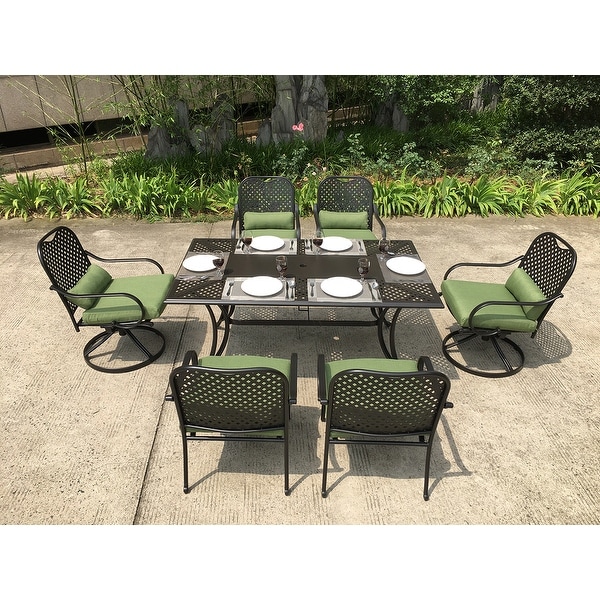 Moda Outdoor 7-piece All-weather Steel Dining Set with Swivel Chairs. Opens flyout.