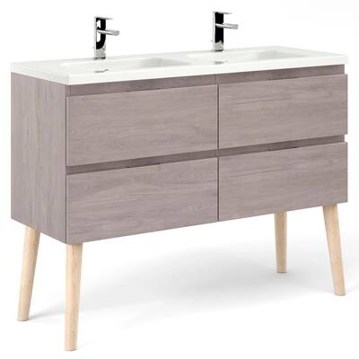 48" Bathroom Vanity Freestanding Cabinet + Sink + Legs | Seattle | W48 x H35 x D18 in Rhd Weathered Oak
