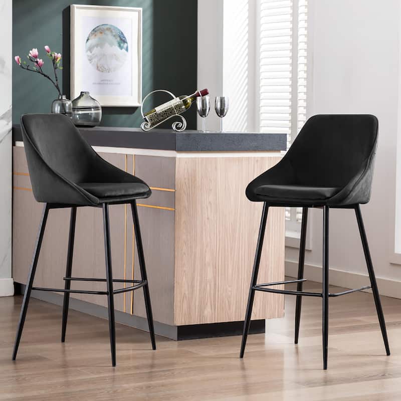 Porthos Home Ugo Bar Stools Set of 2, Velvet Upholstery, Iron Legs