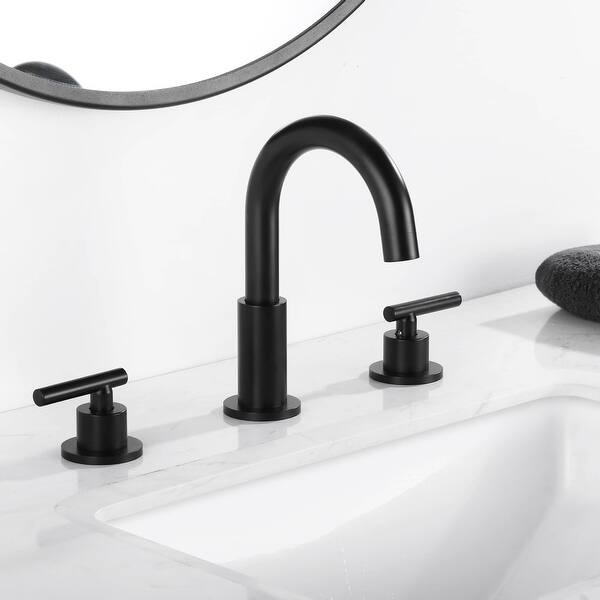 slide 2 of 33, 8 Inch Widespread Bathroom Sink Faucet 3 Holes Bathroom Faucet Double Handle Modern Basin Vanity Faucets Deck Mounted No Drain Matte Black