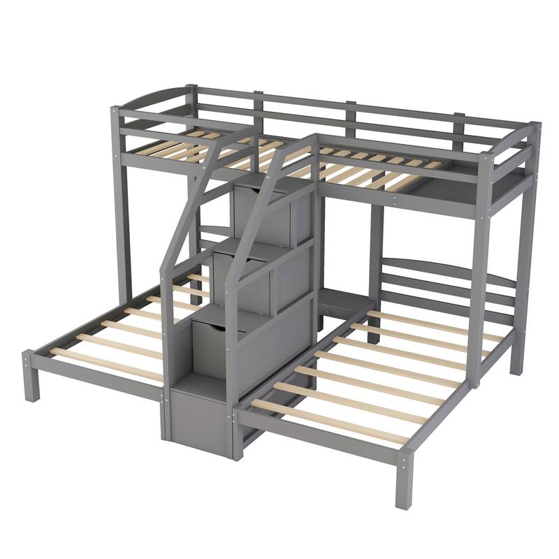 Merax Twin over Twin & Twin Bunk Bed with Built-in Staircase and Little Drawer