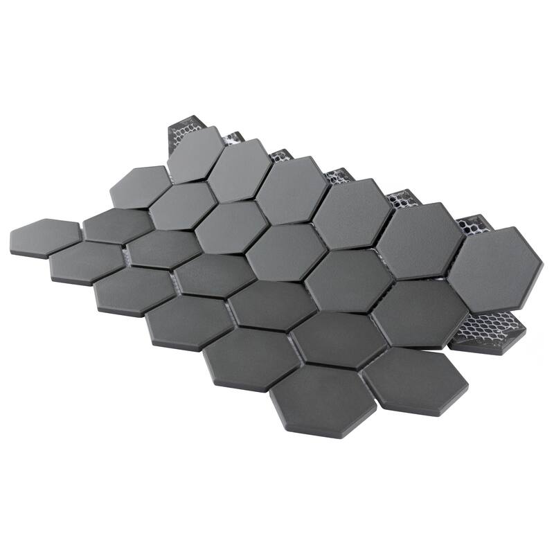 Merola Tile Gotham 2" Hex Black 11-1/8" x 12-5/8" Porcelain Floor and Wall Tile