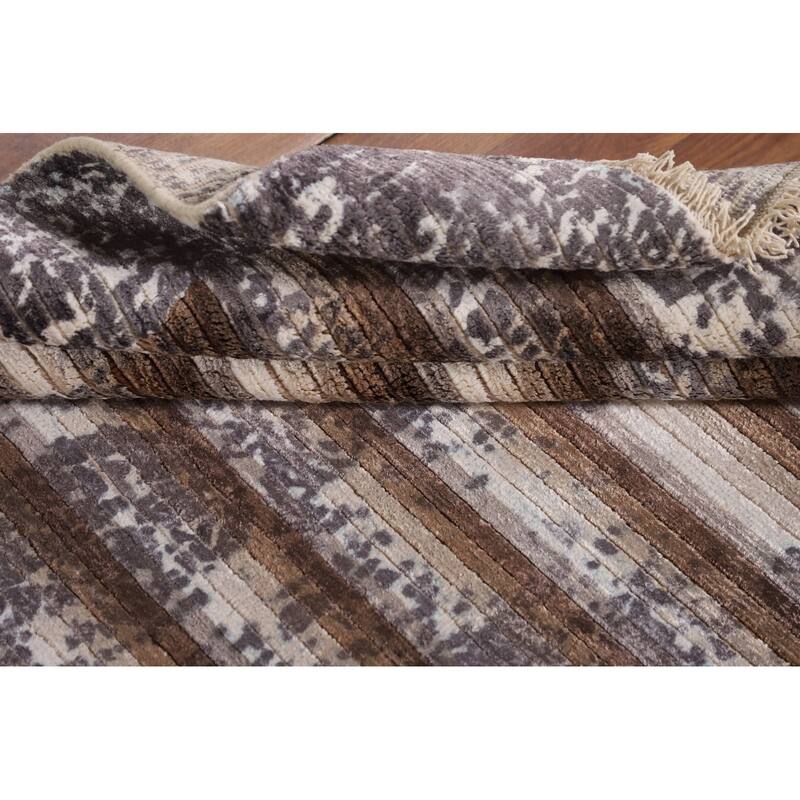 Striped Modern Abstract Rug Hand-Knotted Wool Carpet - 3'11"x 5'11"