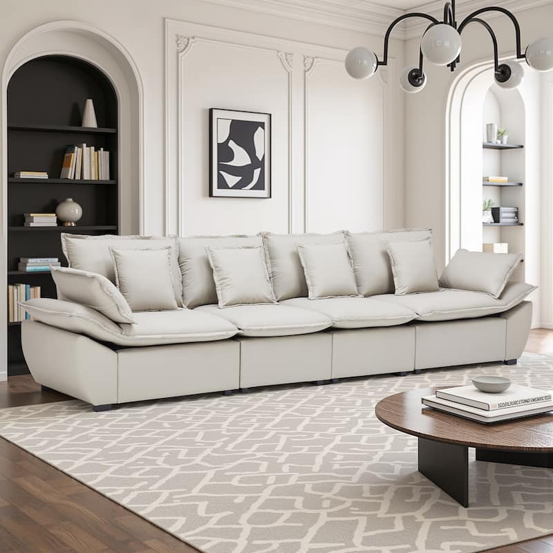Pocassy Faux Leather Sectional Sofa Modular Couch Oversized Sofa - Light Gray-4-Seat Sofa