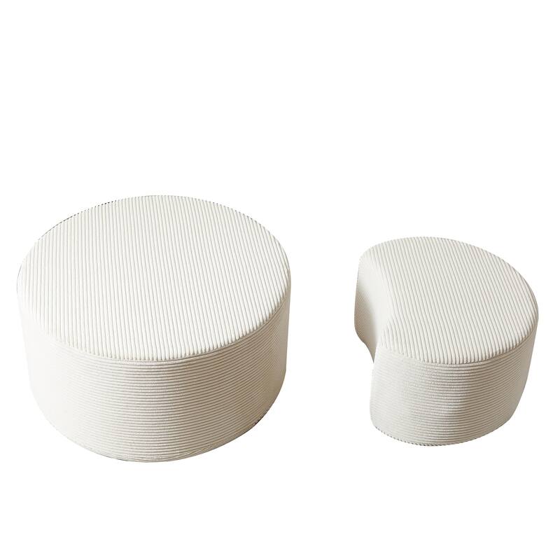 Nesting Tables Set of 2, Corduroy Upholstered Round Coffee Table and Crescent Moon Side Table Set of 2, End Tables Ottomans