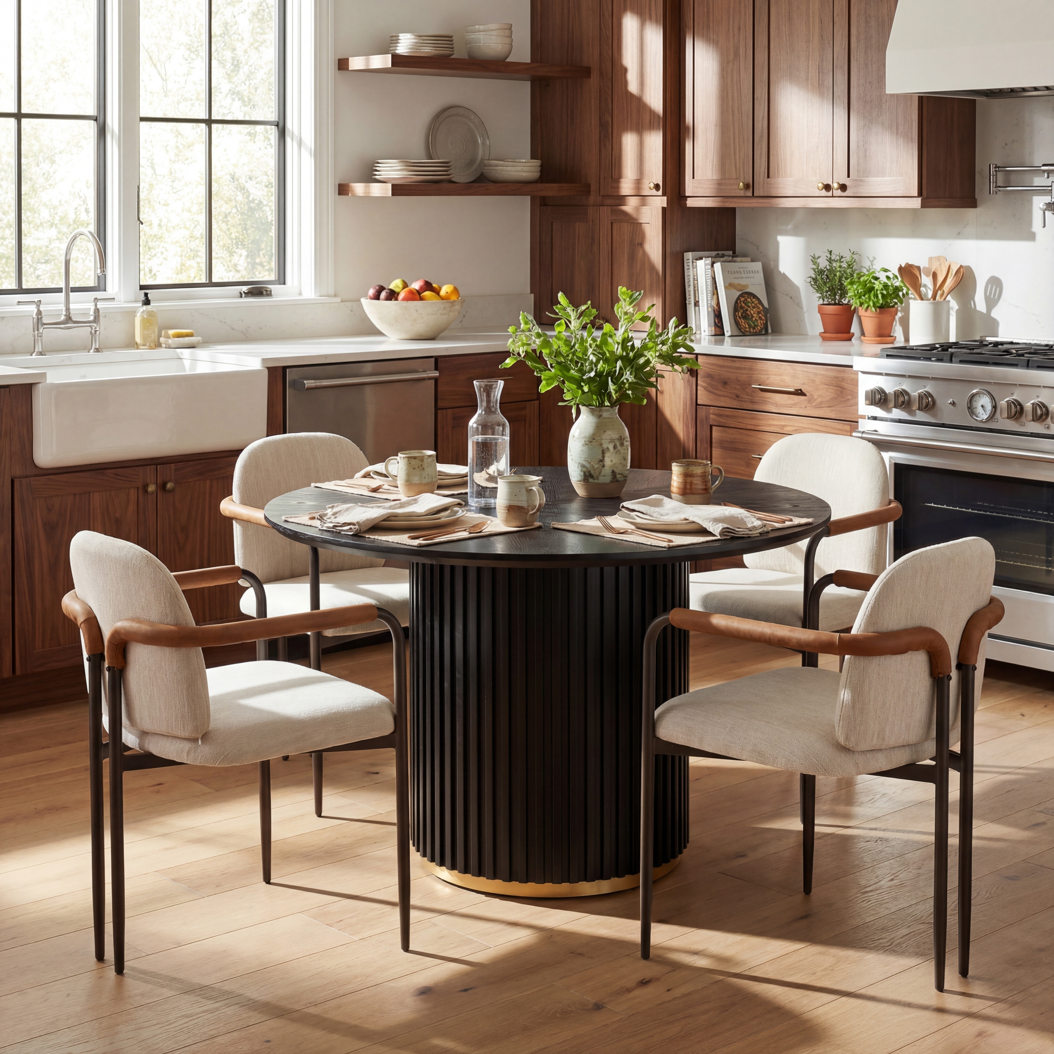 Christopher Knight Home - Modern 5 Piece Wood Top Dining Set with Iron Base Upholstered Chairs