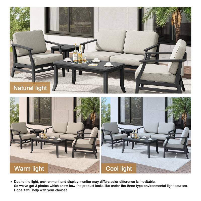 Teak Outdoor Patio Seating Set with Loveseat, Chairs and Tables (5-Piece)